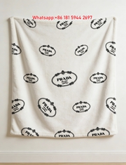 Prada Black and White All Over Logo Print Flannel Throw Blanket IMG_2730